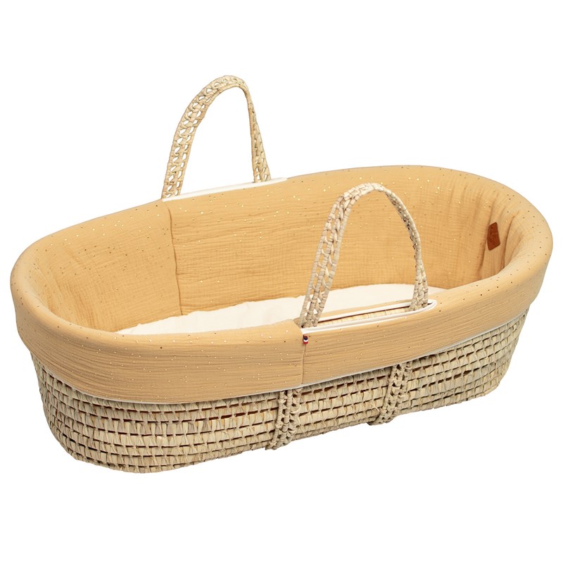Couffin bébé pois dorés matelas camel à