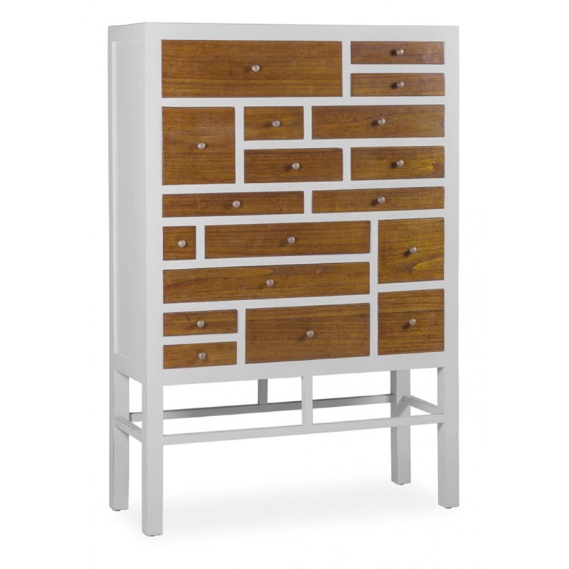 Commode 18 tiroirs bronze bois blanc -