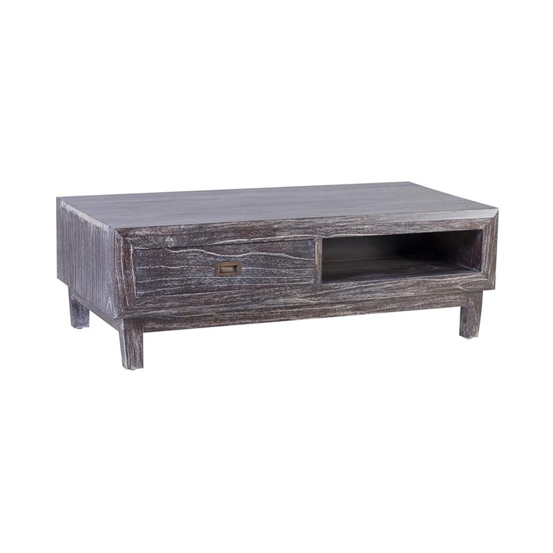 Table basse 2 tiroirs bronze bois marron