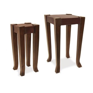 Lot de 2 consoles cuir bois marron -