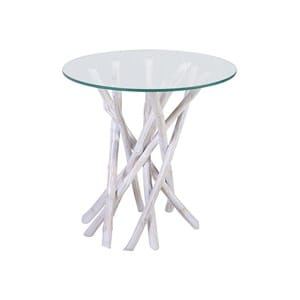 Table basse bois verre blanc 50x50x50cm