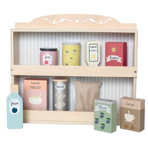 Jouet en bois - etagère avec épicerie