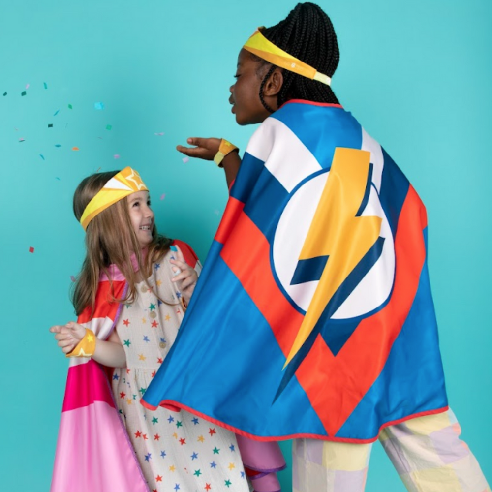Deguisement cape super hero rouge bleu