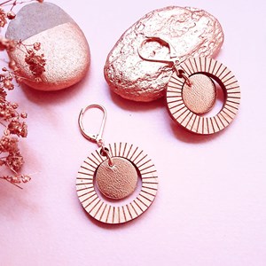 Boucle d'oreille bulle en bois or rose