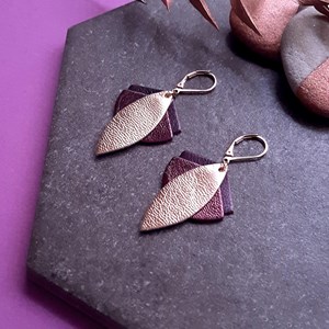 Boucles d'oreilles en cuir lotus cassis