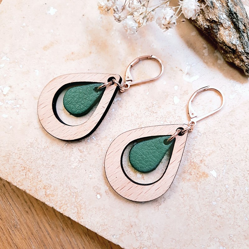 Ni Une Ni Deux - Boucle d'oreille amande vert de gris