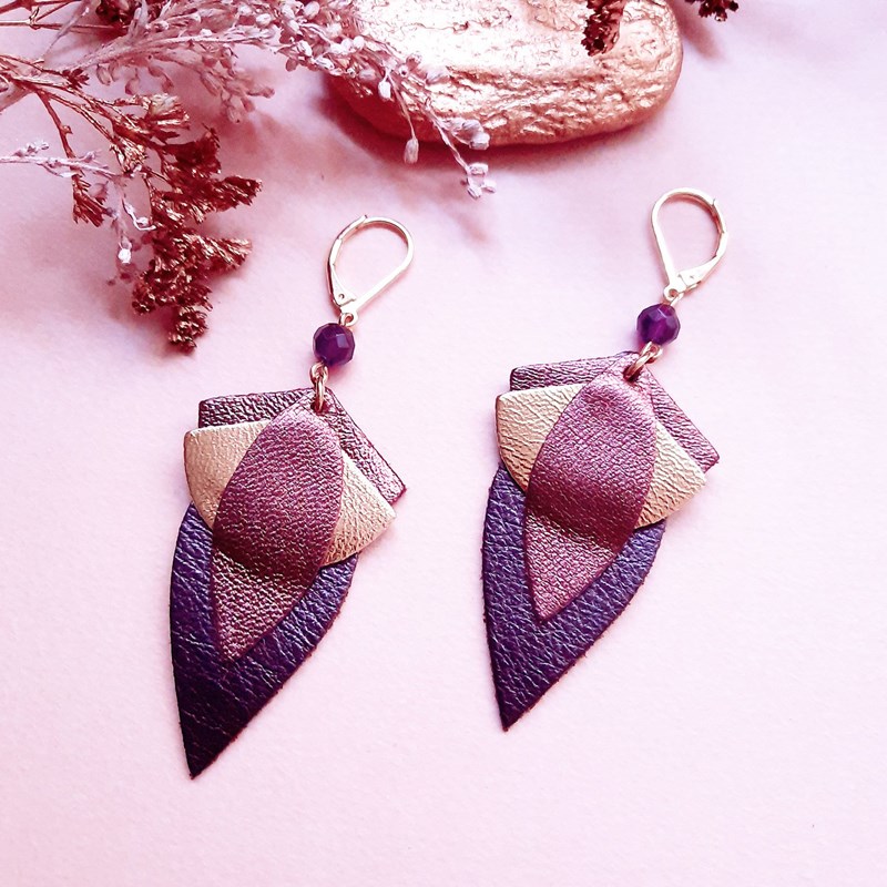 Ni Une Ni Deux - Boucles d'oreilles grand lotus cassis