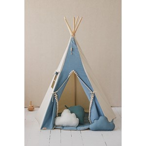 Tente tipi bleu jean avec pompoms