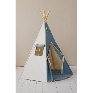 Tente tipi bleu jean avec pompoms