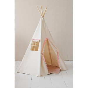 Tente tipi avec pompoms - beige rose