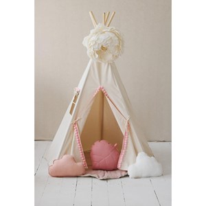 Tente tipi avec pompoms - beige rose