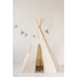 Tente tipi avec pompoms - beige gris