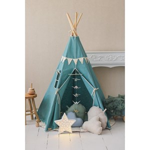 Tente tipi avec guirlande - bleu etoile