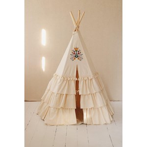 Tente tipi folk à volants - beige