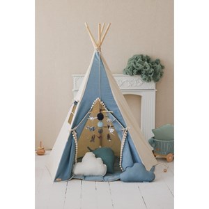 Tente tipi avec pompoms et tapis jeans