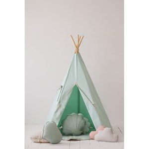 Tente tipi avec pompoms et tapis vert me