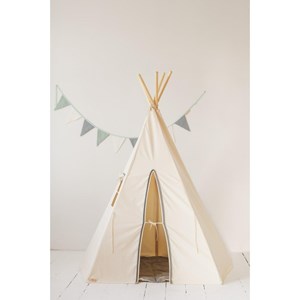 Tente tipi pompoms gris avec tapis