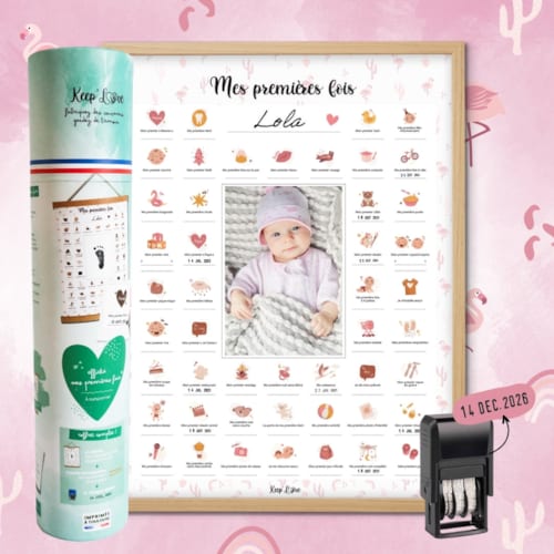 Keep love - Cadre affiche mes premières fois flamant