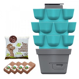 Wormgarden turquoise 3 jardinières