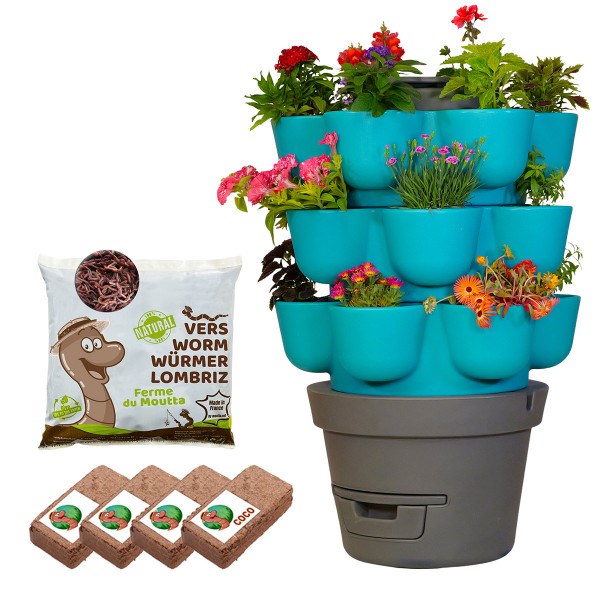 Wormgarden turquoise 3 jardinières