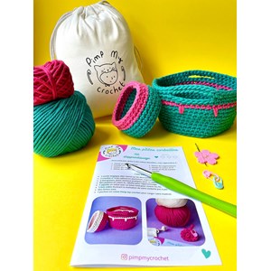 Kit crochet corbeilles vertes et roses