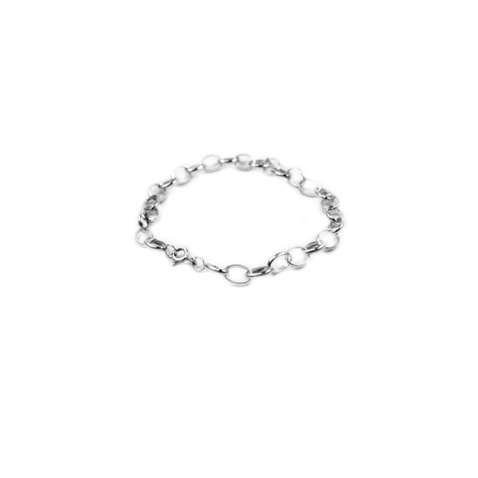 Bracelet En Acier Inoxydable Rhodié Argenté - Maille Décor Ovale, Modèle Mixte 4666, Occasion Bon état | Bijou Moderne Unisexe