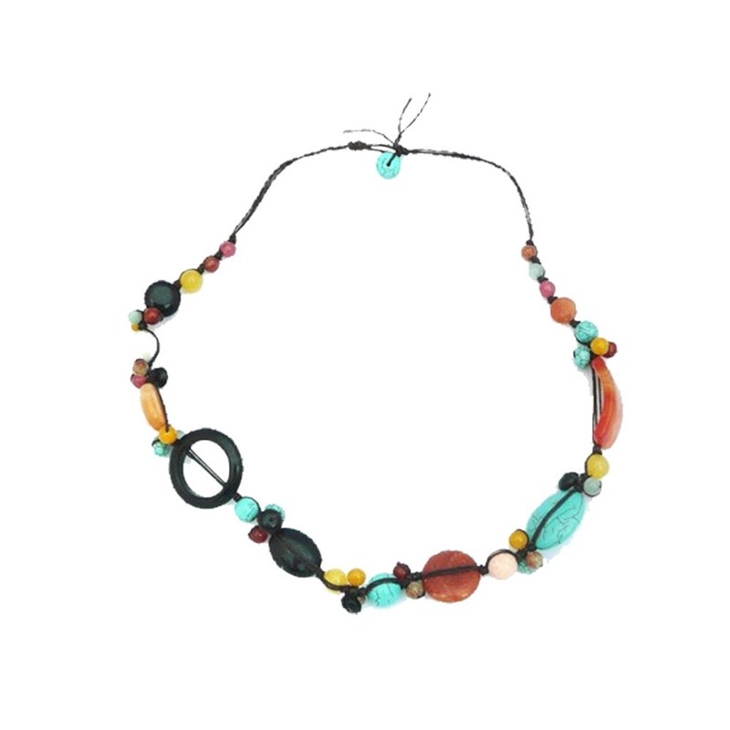 Collier court fil de soie & pierre