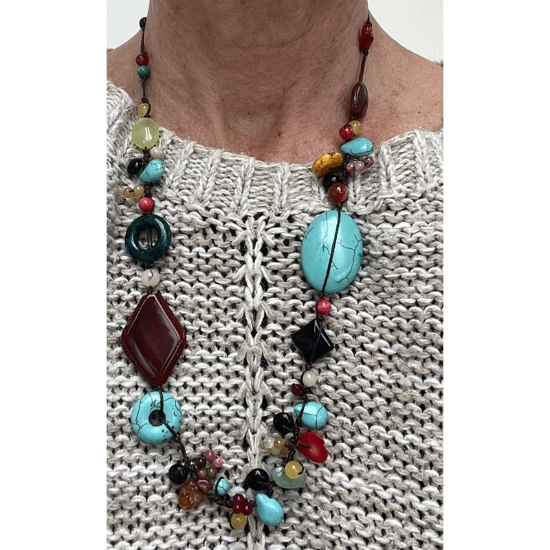 Collier fil de soie & pierres