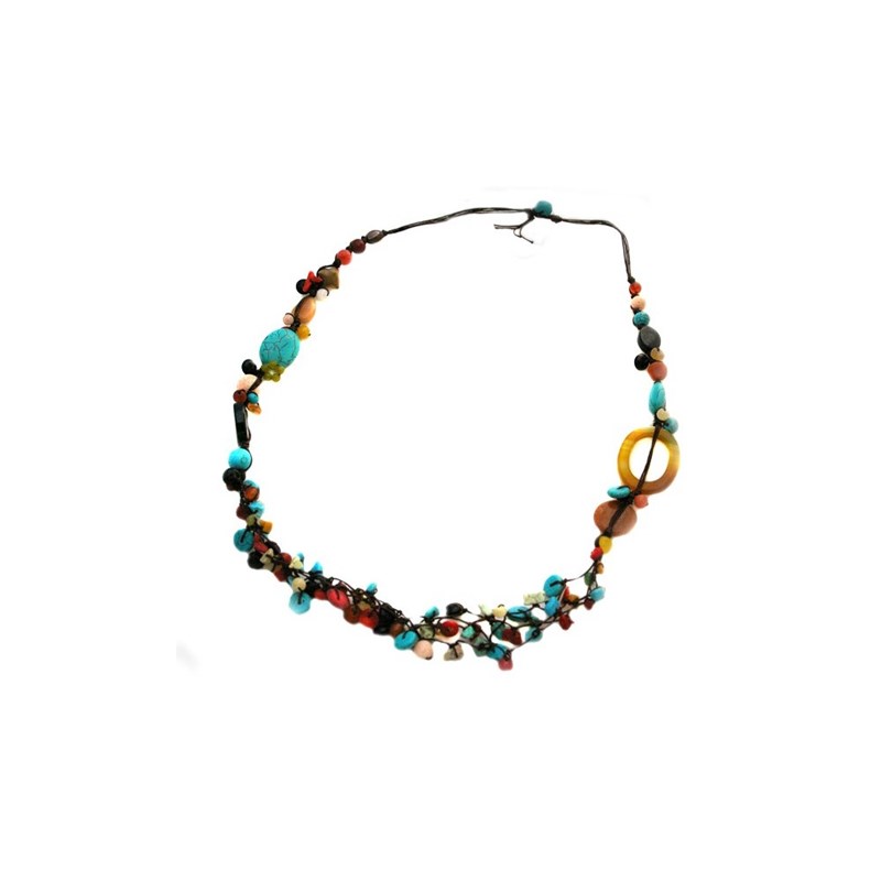 Collier fil de soie et pierres