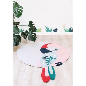 Tapis coton tropica perroquet rose par l