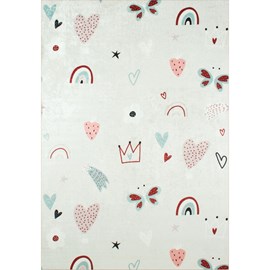 Tapis enfant coeur et arc en ciel rose p