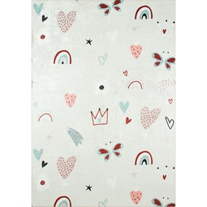 Tapis enfant coeur et arc en ciel rose p