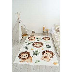 Tapis enfant lions happy beige par nazar