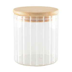 Pot de rangement en verre et bois