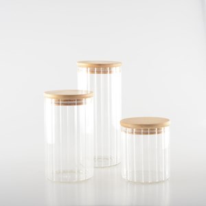 Pot de rangement en verre et bois