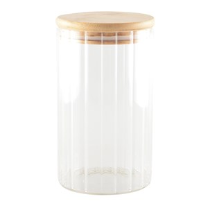 Pot de rangement en verre et bois
