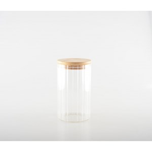 Pot de rangement en verre et bois