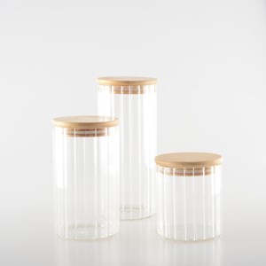 Pot de rangement en verre et bois