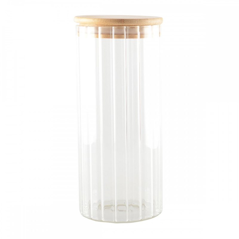 Pot de rangement en verre et bois