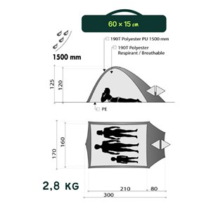 Tente royan 2-3 dôme gris et rouge