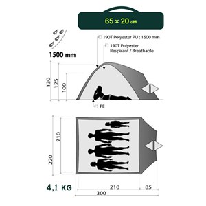 Tente corte 3 dôme gris et rouge