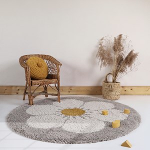 Tapis bohemian daisy rond beige