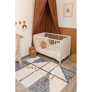 Tapis enfant crème bleu motifs géométriq