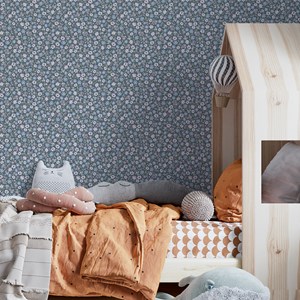 Papier peint  mini marguerites blue