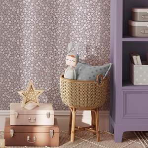 Papier peint  mini marguerites prune