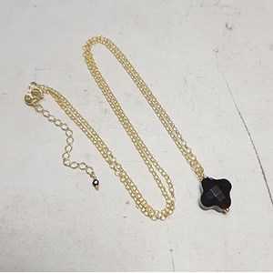 Collier trèfle onyx argent 925 doré