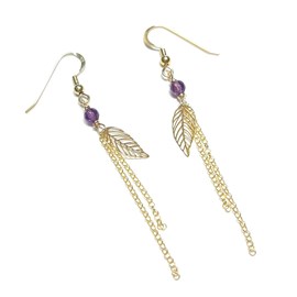 Boucles d’oreilles feuilles améthyste