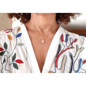 Collier trèfle quartz rose argent 925