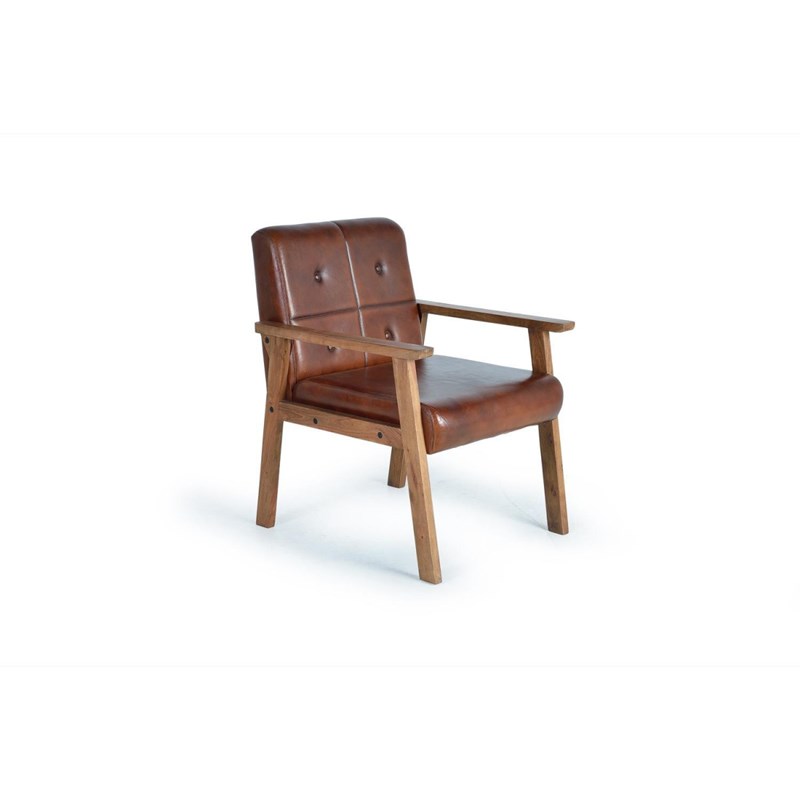 Fauteuil bois-cuir de vache marron -
