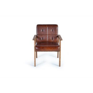 Fauteuil bois-cuir de vache marron -